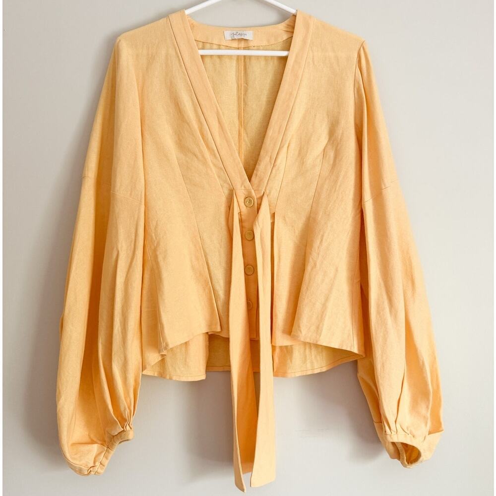 Petersyn Linen Blouse Butter Yellow Cottage Boho Pleated Feminine Made in USA